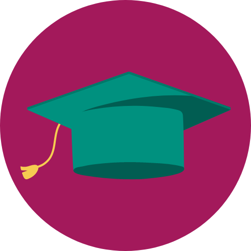 graduate hat inside purple circle