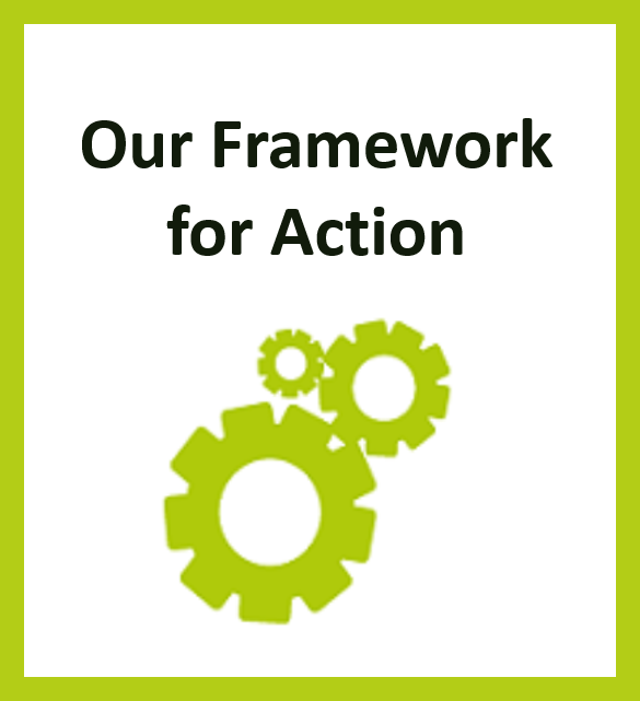 Rectangle button with the words 'Our framework for action'