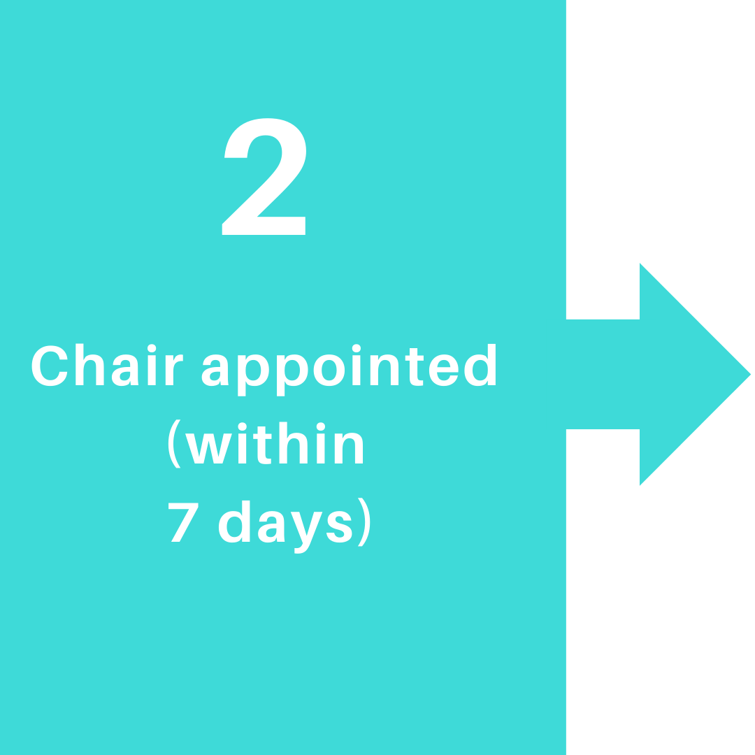 Chair appointed (within 7 days) 