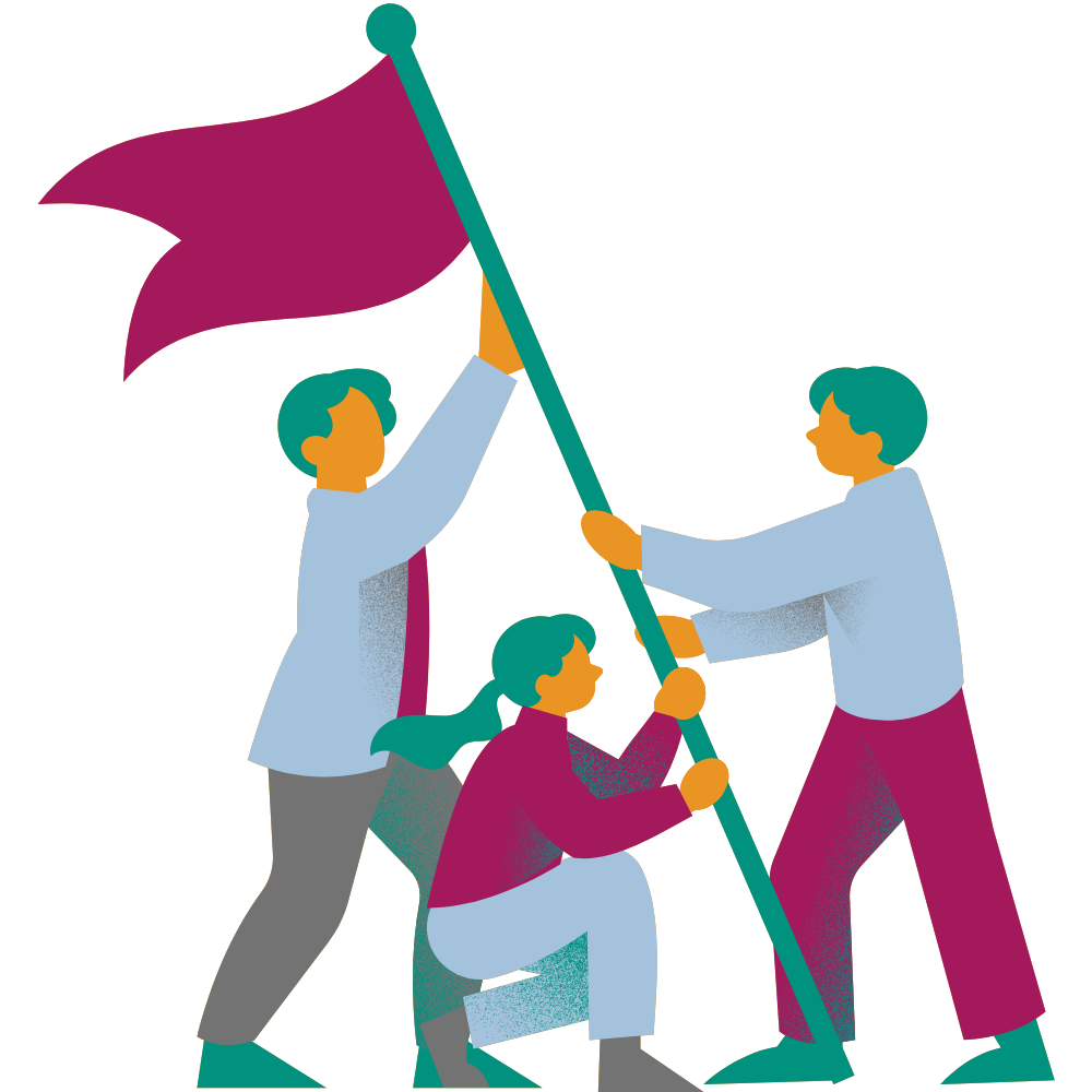 illustration of people holding a flag