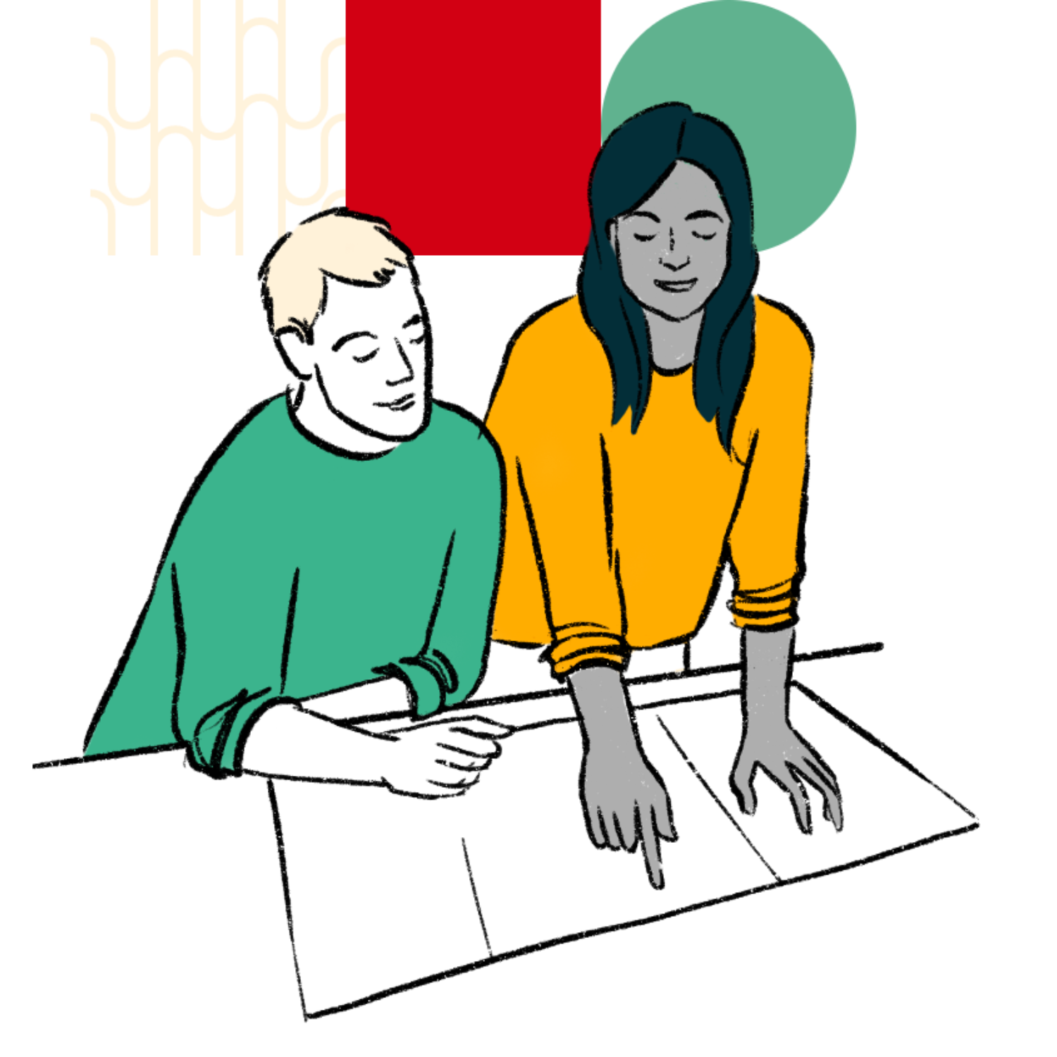 two people looking at plans