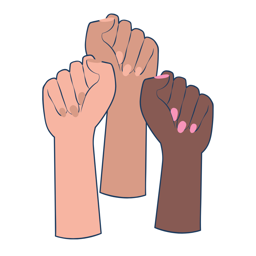 Different ethnicity fists in the air icon