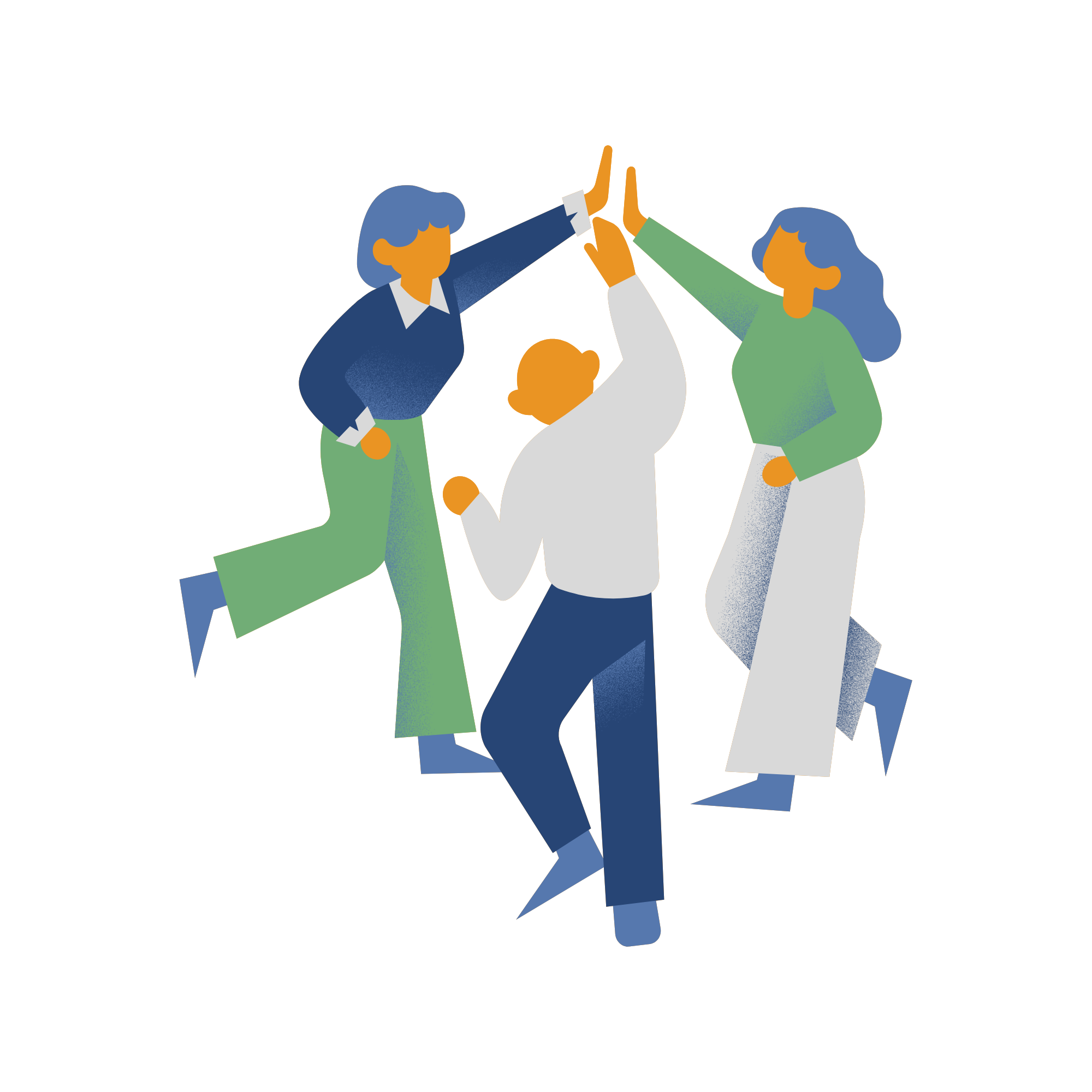 Illustration of three people high-fiving